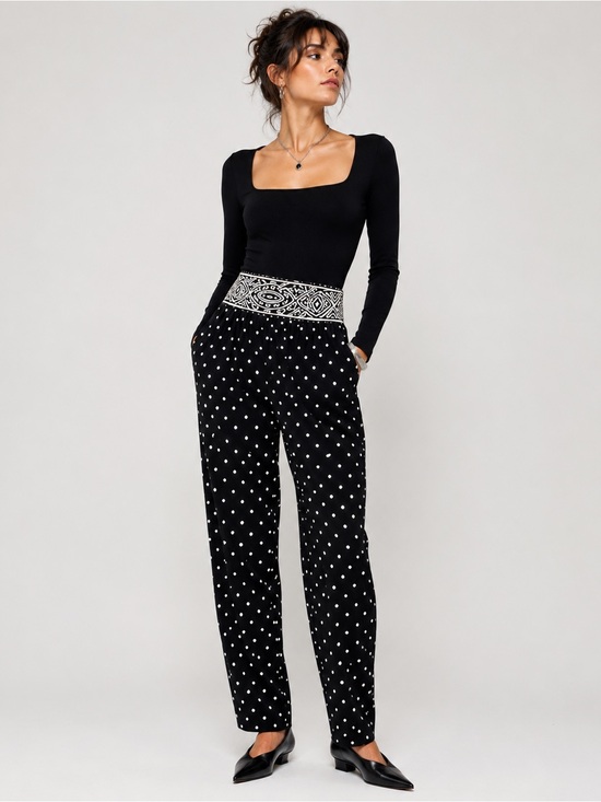 Vintage Pants - Vintage 90s Polka Dot High Waist Tapered Pants Statement Waistband M